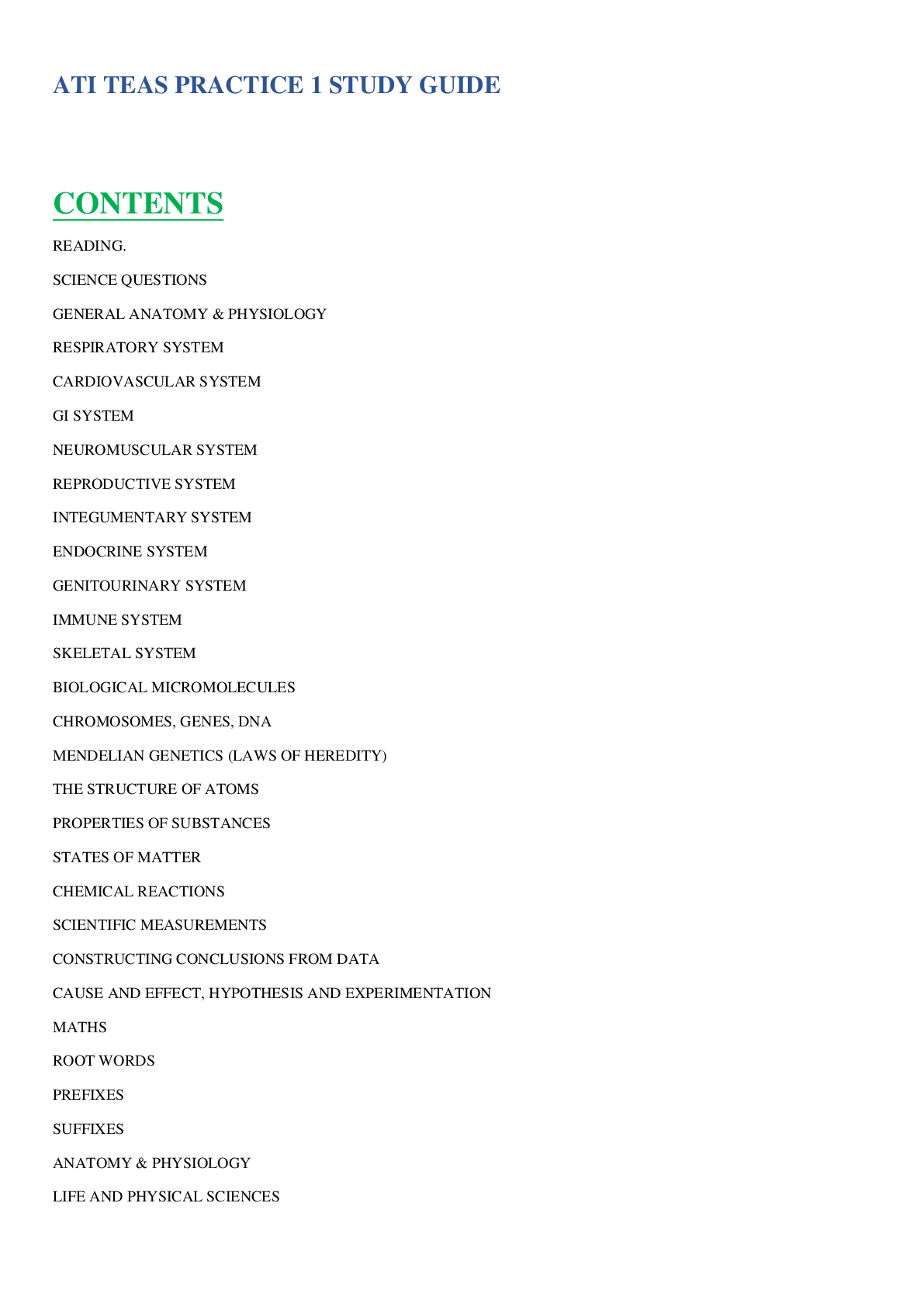 ATI TEAS EXAM STUDY GUIDE UPDATED 2020 / 2021 (30 SECTIONS)